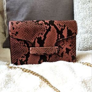 Mango Elegant Snake Print Clutch with Gold Chain